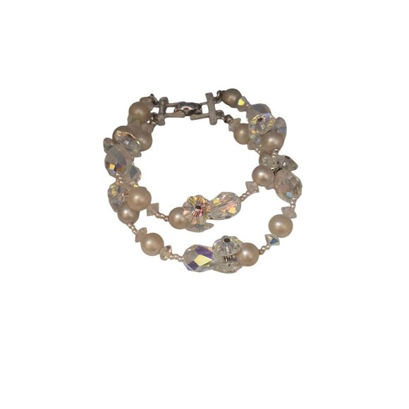 Vendome Pearl Crystal And Rivoli Double Strand Bracelet (A4517) - Picture 1 of 5